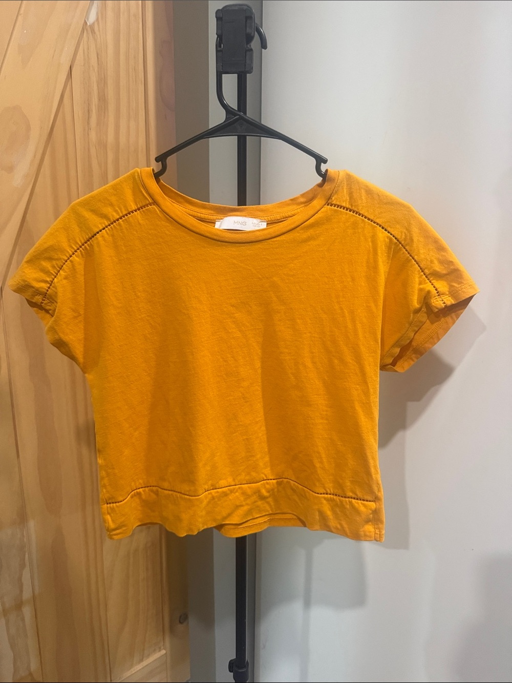 Mango Women’s Short Sleeve Crop Tee in Mustard Orange